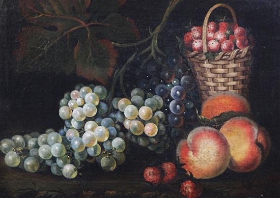 Early 19th century English School Still life of fruit and strawberries in a basket 12 x 17in.